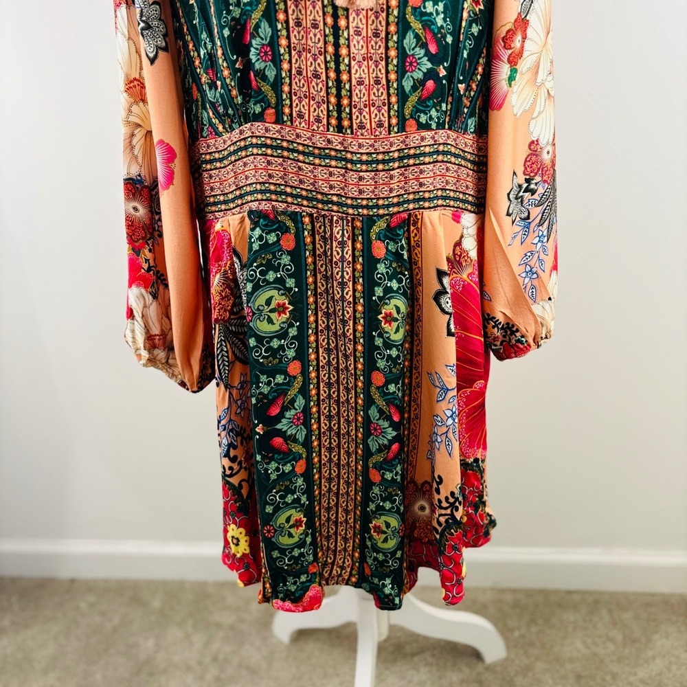 Farm Rio for Anthropologie Floral Boho V-Neck Mini Dress Topanga Side Pockets XL - Picture 4 of 14